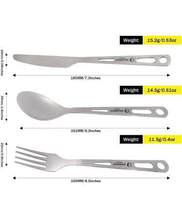 Silverant Titanium 3-Piece Cutlery Set for Outdoor Camping and Hiking with Drawstring Bag and Carabiner - Buy Online on GoSupps.com