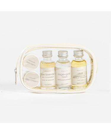 Travel Skincare Gift Set - Cleansing Oil Blue Lavender Cleanser Sage & Gold Toner Day Cream Eye Balm & Organic Cotton Applicators - Perfect for International Shipping - Buy Online on GoSupps.com