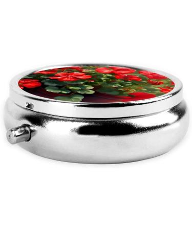 Red Geraniums Round Pill Box - 3 Compartment Organizer | Portable Travel Pill Box for Easy Medication Management - Buy Online on GoSupps.com
