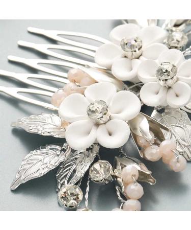 Casdre Flower Bride Wedding Hair Comb | Silver Leaf Bridal Hair Accessory with Rhinestone | Side Comb for Women and Girls - Buy Online on GoSupps.com