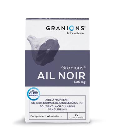 Fermented Black Garlic GRANIONS | Cholesterol Supplement | Rich in Fermented Black Garlic 500 mg with Selenium + Chromium | Natural Anti Cholesterol | Made in France | 60 Tablets