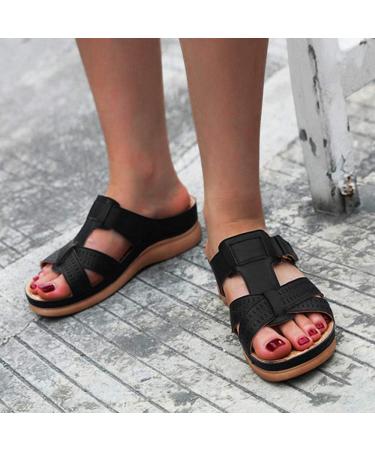 Monerffi Women's Outdoor Sandals - Anti-Slip Beach Casual Open Toe Slippers - Vintage Lightweight Platform - Size 38/39 EU - Black - Buy Online on GoSupps.com