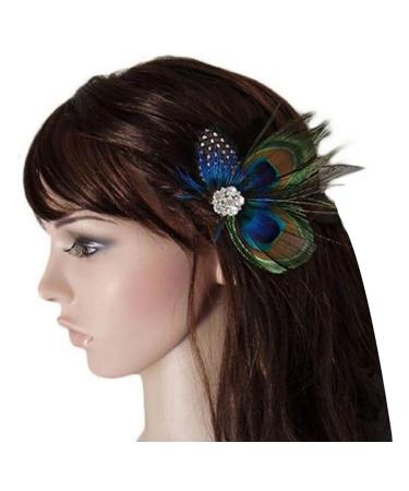Bohemian Peacock Feather Hair Clip - Elegant Wedding Hair Accessory (Style 3) - Buy Online on GoSupps.com