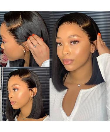 Hibaby 8 Inch Short Bob Human Hair Lace Front Wig for Black Women - Brazilian Virgin Hair, Deep Parting, Natural Color, Pre Plucked with Baby Hair - Glueless - Buy Online on GoSupps.com