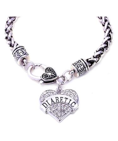JGFinds Diabetic Awareness Alert Charm Women's Jewelry Bracelet  7.5 Inch Silver Tone with Medical Love Heart Stating Diabetic  Lead and Nickel Free Bracelet