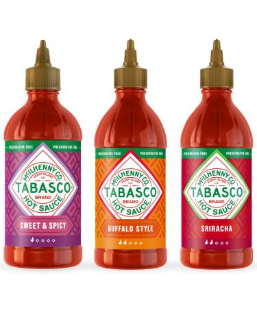 Tabasco Sauce Piquante Multipack Coffret de sauces piquantes avec 3 bouteilles faciles presser de 256 ml Sans gluten conservateurs et mati res grasses (Buffalo Sriracha Sweet & Spicy)