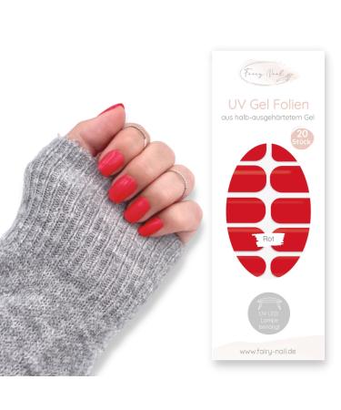 Fairy Nail UV nail foils self-adhesive gel foils half cured 20 pieces nail wraps nail polish strips to stick on (red)