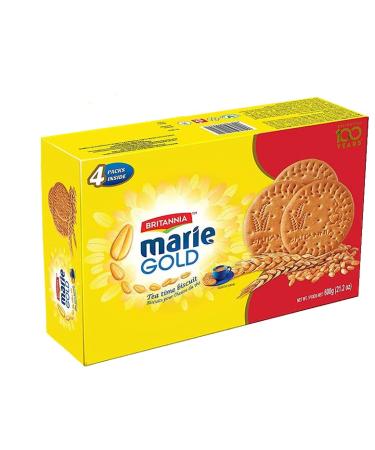 BRITANNIA Marie Gold Cookies 21.16oz (600g) - Biscuits Pour l'heure du th - Crispy Tea Time Snack - Delicious Grocery Cookies - Suitable for Vegetarians (Pack of 1) Marie Gold 600g 1.32 Pound (Pack of 1)