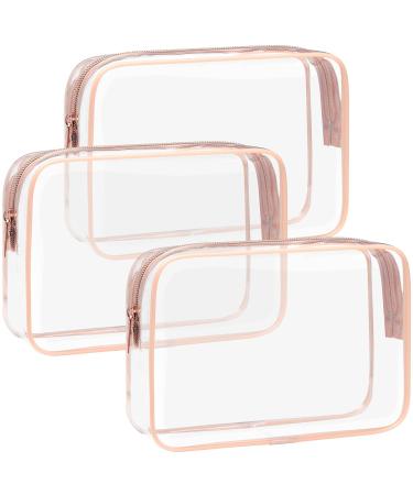 TSA Approved Toiletry Bag - F-color 3 Pack Clear Toiletry Bags - Clear Makeup Cosmetic Bags for Women Men, Quart Size Travel Bag, Carry on Airport Airline Compliant Bag, Rose Gold 3 Pack, Rose Gold