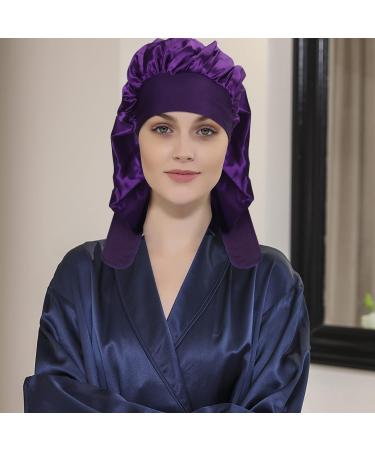 Arqumi Silk Bonnet 2PCS Large Adjustable Satin Hair Wrap for Sleeping | Elastic Stay On Cap for Long Curly Hair | Women's Hair Care - Purple & Wine Red - Buy Online on GoSupps.com