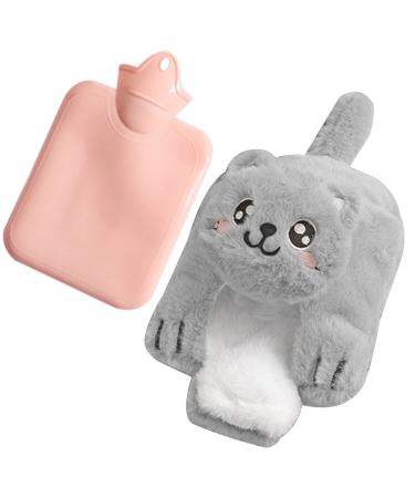 Heat bottle with soft cover Outproof heat bottle Large 1L portable hot water bottle for children and adults warm bottle with fluffy reference gifts for women gray