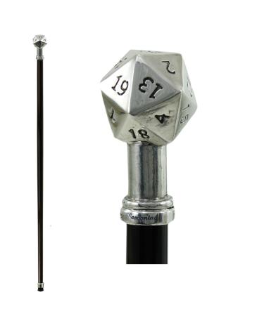 CAVAGNINI Italy-Walking Stick Made in Italy Lizard Handle. Nut 20 Faces D20. Steampunk Stick Elegant and Comfortable to be Used. Customizable Staff Length Final tip.