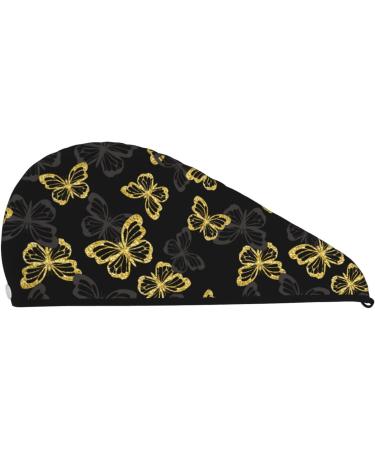 Golden Glitter Butterflies Microfiber Hair Towel - Soft Super Absorbent Hair Wrap for Women | Quick Dry Coral Velvet Cap for Long Curly Thick Hair - Buy Online on GoSupps.com