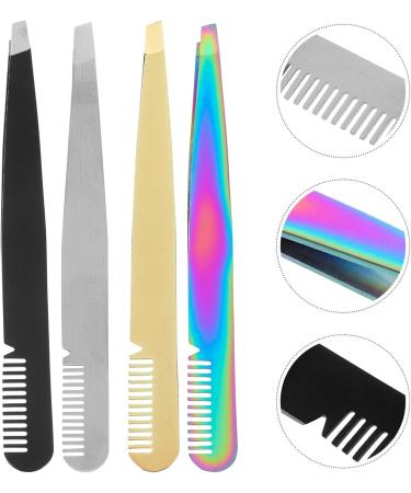 Beaupretty Eyebrow Tweezers Slanted Eyebrow Tweezers with Comb Stainless Steel Slanted Tip Tweezers Precision Tweezers Set - Buy Online on GoSupps.com