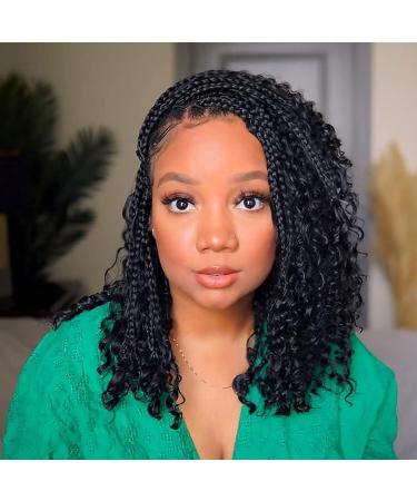 COOKOO 10 Inch Goddess Box Braids Crochet Hair With Curly Ends 8 Pack Bohemian Hippie Box Braids Pre-looped Crochet Hair Synthetic Crochet Braiding Hair for Black Women 1B 10 Inch (Pack of 8) 1B