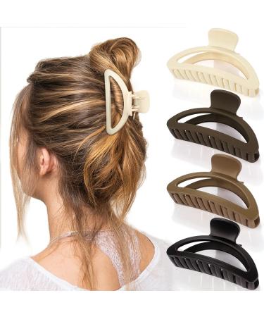 Canitor Hair Clips for Women 4Pcs Neutral Claw Clips Hair Clips for Thin Hair Medium Hair Clips Matte Claw Clips for Thin Hair Semicircle Hair Clips for Thick Hair Cute Small Hair Clips 03-Neutral