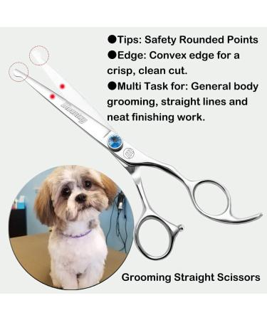Professional 7 Dog Grooming Scissors - MOOLTAY Straight Fur Shears 440C Japanese Stainless Steel Silver - Best Care for Your Pet's Coat - Buy Online on GoSupps.com