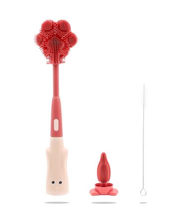 Bottle Brush Red Baby Bottle Cleaning Brush 3 in 1 Bottle and Teat Cleaning Brush Kit for Cleaning Baby Bottle Nipple Straw Glass Cup Thermoses 02red
