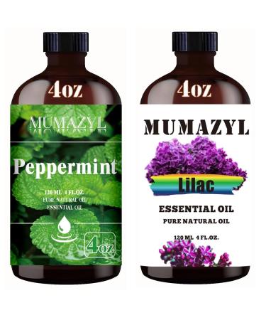 Peppermint Essential Oil and Lilac Essential Oil 4 Fl Oz 120ML for Halloween Thanksgiving Day Christmas New Year's Day Gifts