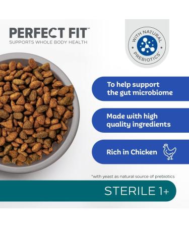 Perfect Fit Sterile Adult 1+ Complete Dry Cat Food for Adult Cats Aged 1+ Years Rich in Chicken 3 Bags (2.8 kg) Adult Sterile Chicken 2.8 kg (Pack of 3) - Buy Online on GoSupps.com