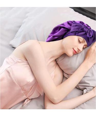 Arqumi Silk Bonnet 2PCS Large Adjustable Satin Hair Wrap for Sleeping | Elastic Stay On Cap for Long Curly Hair | Women's Hair Care - Purple & Wine Red - Buy Online on GoSupps.com