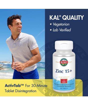 KAL Zinc 15+ with Betaine HCL & Trace Minerals - 100 Tablets for Immune Support - Buy Online on GoSupps.com