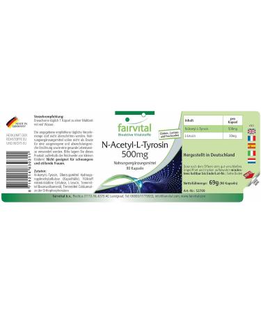 Fairvital N-Acetyl-L-Tyrosine - 90 Capsules | High Dose NALT for 3 Months - Premium L-Tyrosine Supplement for Enhanced Focus & Mood - Buy Online on GoSupps.com