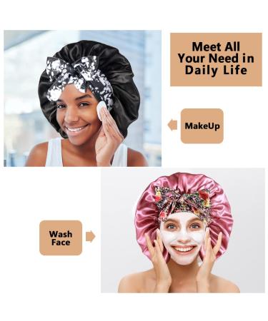 2pcs Large Silk Bonnets with Tie Band for Sleeping Curly Hair - A-black & Rose Gold - Buy Online on GoSupps.com