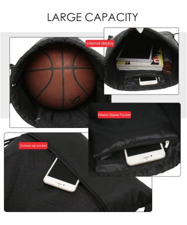 Drawstring Backpack Bag Waterproof Draw String Back Sack with Zip Pocket Gym Drawstring Bags Swim Bag for Men Women Black Upgraded - Buy Online on GoSupps.com