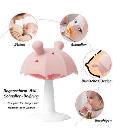 Bite Ring Baby - BPA Free Silicone Umbrella Toy with Suction Foot - Perfect Biting Toy for Boys & Girls - Pink - Buy Online on GoSupps.com