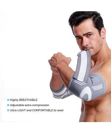 Neotech Care Elbow Brace Support Sleeve - Adjustable Compression Strap - Gray - Size M 1 Pair - Buy Online on GoSupps.com