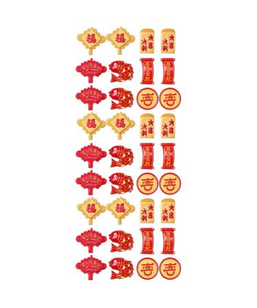 COHEALI 90 Pcs 2021 New Year Accessories Red Gems Chinese Flatback Buttons Flatback Resin Ornaments Charm