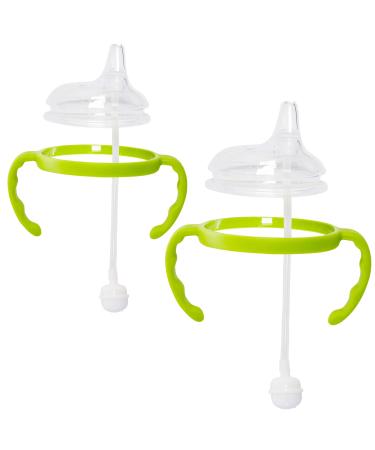 Soft Spout Transition Sippy Cup Kit for Comotomo Baby Bottles | Conversion Kit Fits 5 Ounce and 8 Ounce Bottles | Sippy Cup Baby Bottle Nipple with Weighted Straw and Bottle Handles (2 Pack Green)