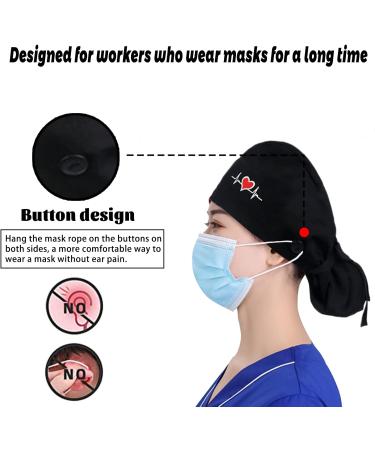 YUESUO 2 Pack Working Cap with Buttons and Sweatband - Adjustable Ponytail Pack Ribbon Tie Back Hats for Women & Men - Black - Buy Online on GoSupps.com