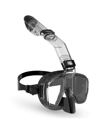Bairuifu Dry Top Foldable Snorkel Mask Set 180 Degree Panoramic Anti Fog Anti Leak Scuba Diving Mask with Camera Mount Snorkeling Gear for Adults Men Women Youth Kids Black Large