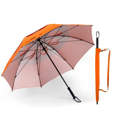 Doubwell Storm Proof Umbrella Sports Golf Umbrella 62 Inch Large Size Sturdy Umbrella UV Protection And Tested Resist Up 55 MPH Strong Wind For Men And Women (Orange)