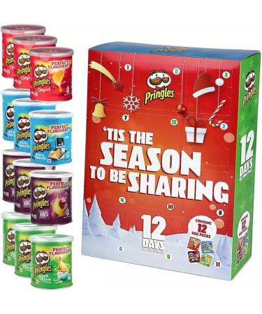 Pringles Advent Calendar 2023-12 Days Countdown Christmas Crisps Multipack Crisps Flavours Assorted Original Sour Salt & BBQ For Teens Kids Men Women - Contains 12 X 40G Pringle - Buy Online on GoSupps.com