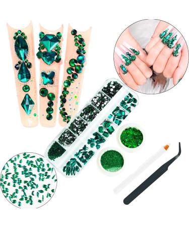 Emerald Green Nail Rhinestones Kit - 60Pcs Big Assorted Gems & Glitters for Nail Art & DIY Crafts - Buy Online on GoSupps.com