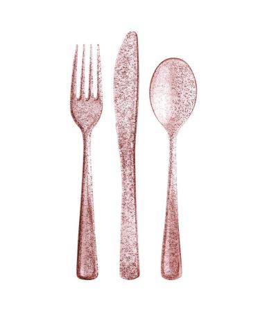 Lillian Collection Plastic Cutlery Combo Box | Rose Gold Glitter | Pack of 48