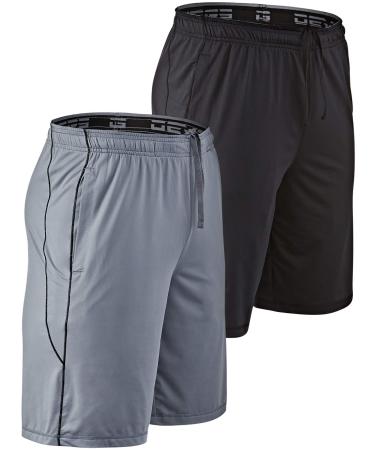 DEVOPS Men's 2-Pack Loose-Fit 10" Workout Gym Shorts with Pockets X-Large 1# Basic (Black / Steel)