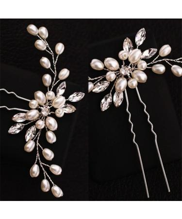Bridal Pearl Hairpins Set - Wedding Hair Accessories for Women and Girls | Crystal Flower Hair Clips for Bridesmaids - 2 pcs - Buy Online on GoSupps.com