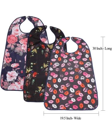 3 Pack Adult Bibs for Eating - Washable, Reusable, Waterproof Clothing Protector with Optional Crumb Catcher - 30 x 19.5 - Women - Buy Online on GoSupps.com