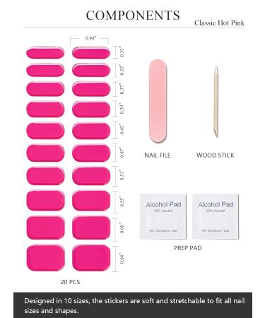 Buy Semi Cured Gel Nail Strips - Classic Hot Pink | 20 PCS Gel Nail Stickers | Salon Quality & Easy to Use | UV Light Required - Buy Online on GoSupps.com