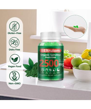 IIEltruiom Organic Blue Spirulina Chlorella Gummies 13-in-1 Super Greens & Superfoods Spirulina 2500mg Enhanced Daily Energy with Sea Moss Chlorophyll GLA Gluten Free 60 Vegan Gummies - Buy Online on GoSupps.com