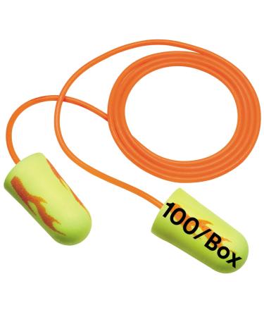 3M Ear Plugs  100/Box  E-A-Rsoft Yellow Neon Blasts 311-1257  Corded  Disposable  Foam  NRR 33  Drilling  Grinding  Machining  Sawing  Sanding  Welding  1/Poly Bag