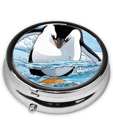Cute Penguins Mini Round Pill Box 3 Compartment Travel Organizer | Portable Medicine Case for Home & Office - Buy Online on GoSupps.com