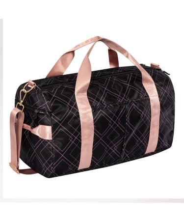 Women's Gym Bag with Shoe Compartment & Wet Pocket | Durable Lightweight Duffle Bag with Motivational Quote | Perfect for Exercise & Overnight Trips | Rose/Black Diamond Design - Buy Online on GoSupps.com