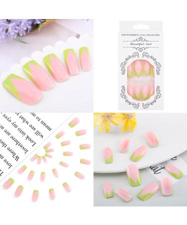 Sethexy French Square False Fingernails - 24 Glossy Green Acrylic Nail Tips for Women & Girls | Press-On Nails with Glue - Buy Online on GoSupps.com