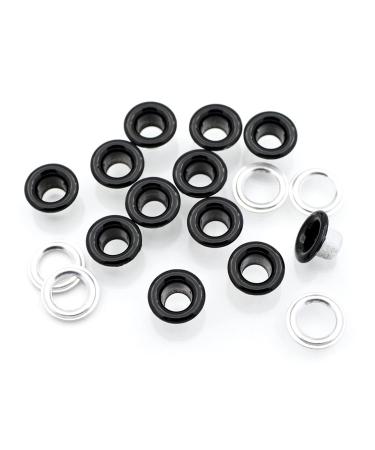 CRAFTMEMORE 100pack 3/16" ID Colored Eyelets Grommets with Washers 5mm Aluminium Eyelet for DIY Craft, Shoes, Bead Cores, Clothes, Leather, Canvas (Black) 3/16 Inch (5mm) ID Black