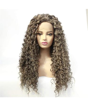 wig Front bud linen brown in small rolls wavy long curly hair ladies wig headgear